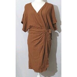Cupshe Ellison V Neck Wrap Dolman Sleeve Rusty Brown Dress Size Medium New